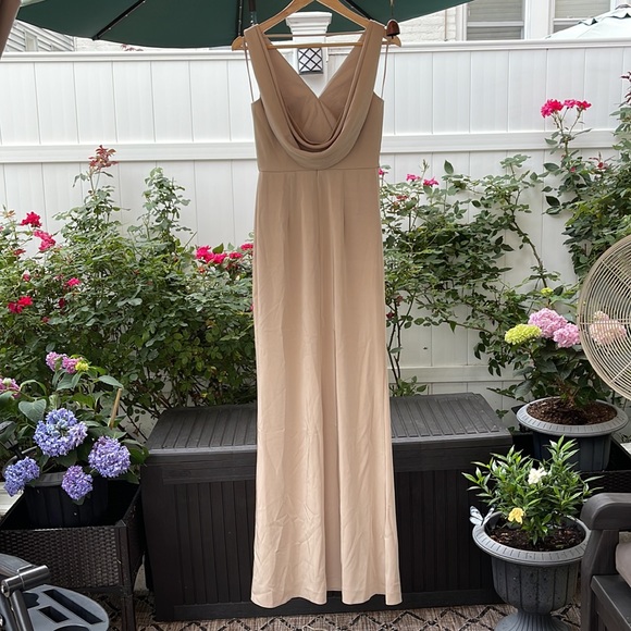 Marchesa - Notte - “Turin” Champagne V-Neck Gown With Draped Low Back - Picture 7 of 16